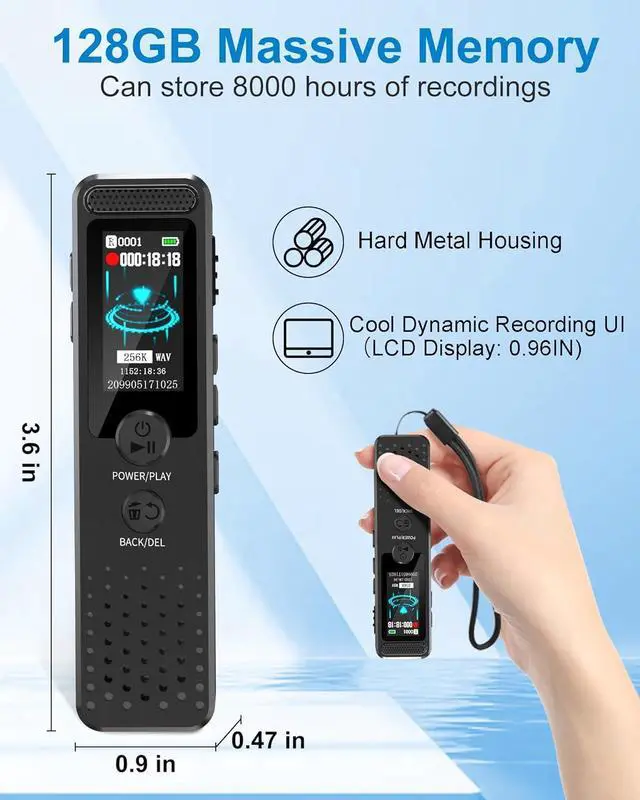 Alt view image 3 of 7 - 128GB Mini Digital Voice Recorder with 2159 Professional Noise Reduction and up to 1536kbps Lossless Sound Quality, Voice Activated Recorder with Playback, USB-C Audio Recorder for Lectures Meetings