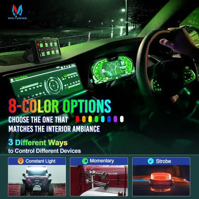 Alt view image 3 of 7 - P1s RGB 5 Inch 8 Gang Switch Panel, High Power 5-Level Brightness Multifunction Toggle Switch Momentary Circuit Control Relay System Box for Truck SUV Offroad Marine, 2-Year Warranty