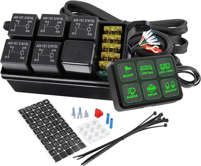 Main image of 6 Gang Switch Panel, Nirider 12V Universal Circuit Control System with Fuse Relay Box Button Switch Pod Touch Switch Box for Truck Wrangler 4Runner ATV UTV SUV Car Boat