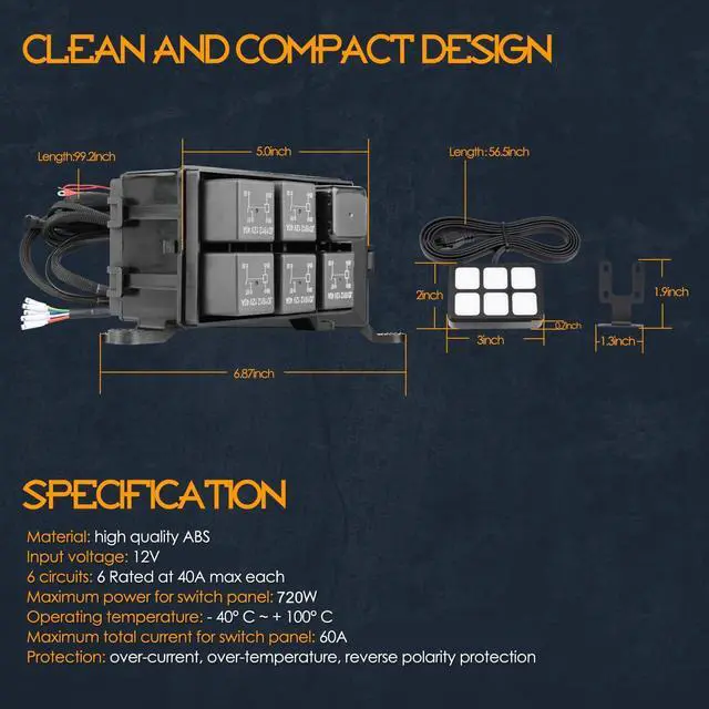Alt view image 2 of 7 - 6 Gang Switch Panel, Nirider 12V Universal Circuit Control System with Fuse Relay Box Button Switch Pod Touch Switch Box for Truck Wrangler 4Runner ATV UTV SUV Car Boat
