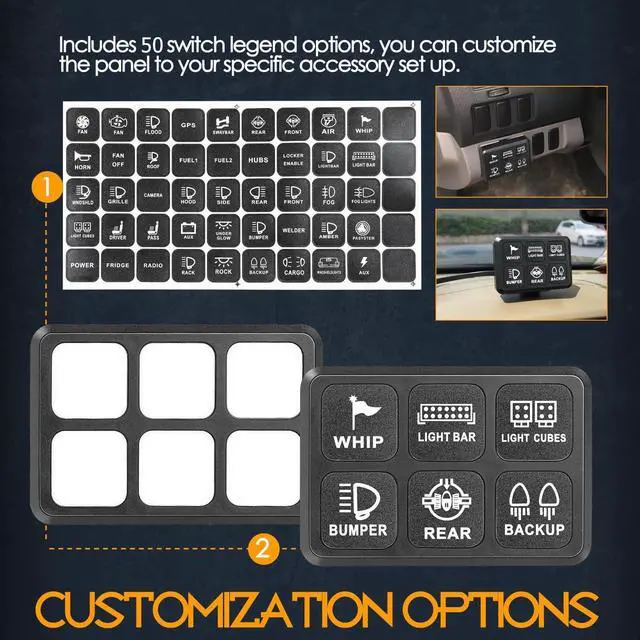 Alt view image 4 of 7 - 6 Gang Switch Panel, Nirider 12V Universal Circuit Control System with Fuse Relay Box Button Switch Pod Touch Switch Box for Truck Wrangler 4Runner ATV UTV SUV Car Boat