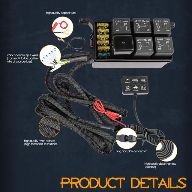 Alt view image 6 of 7 - 6 Gang Switch Panel, Nirider 12V Universal Circuit Control System with Fuse Relay Box Button Switch Pod Touch Switch Box for Truck Wrangler 4Runner ATV UTV SUV Car Boat