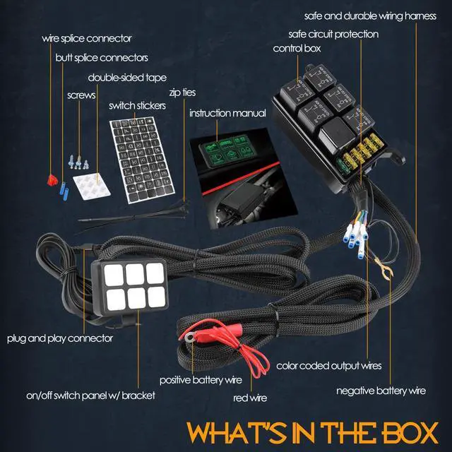 Alt view image 7 of 7 - 6 Gang Switch Panel, Nirider 12V Universal Circuit Control System with Fuse Relay Box Button Switch Pod Touch Switch Box for Truck Wrangler 4Runner ATV UTV SUV Car Boat