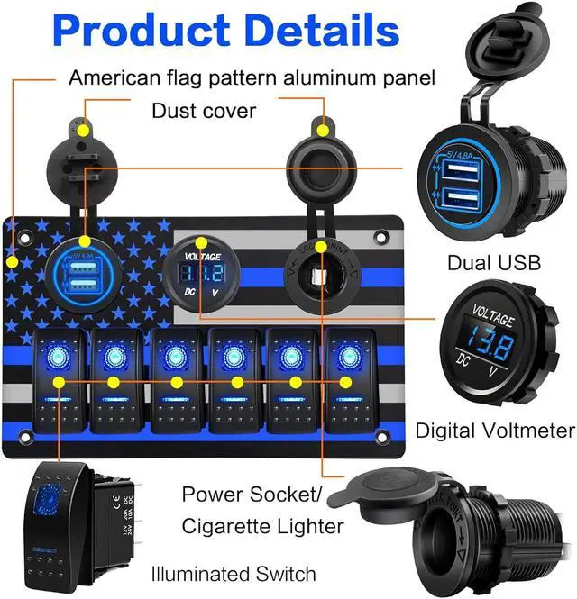 Alt view image 2 of 7 - 12 Gang 3 Modes Switch Pod with RGB LED Background Lighting Toggle/Momentary/Pulsed Control 12 Auxiliary LED Lights or Electrical Devices for Offroad Truck Car RV SUV Waterproof
