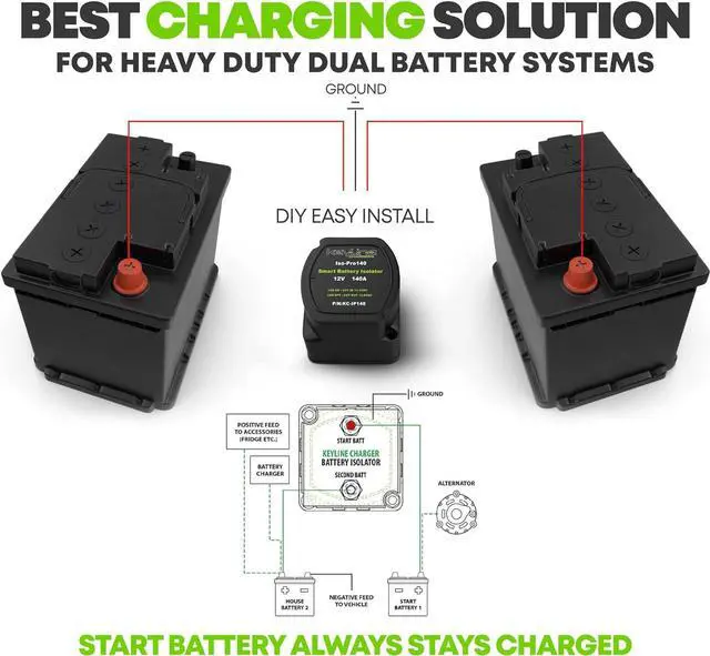 Alt view image 2 of 6 - Dual Battery Isolator Kit, 140Amp Battery Isolator 12v Kit, Battery Disconnect Switch 12V | Cars, RV, UTV, ATV, Marine Battery Switch by KeyLine Chargers