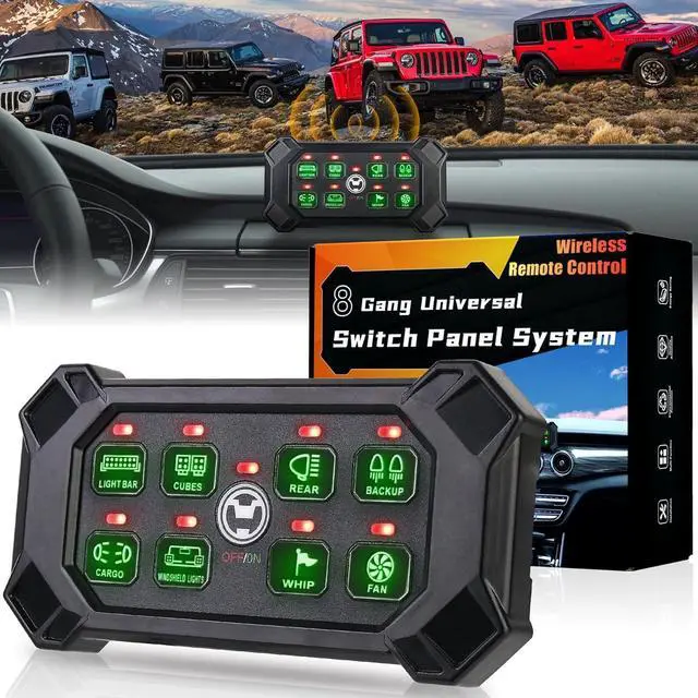 Main image of Wireless 8 Gang Switch Panel, Remote Control Switch Pod with Toggle Momentary Pulsed Waterproof Universal Circuit Control Relay System Box for Off Road Truck Jeep Boat SUV UTV ATV Camper