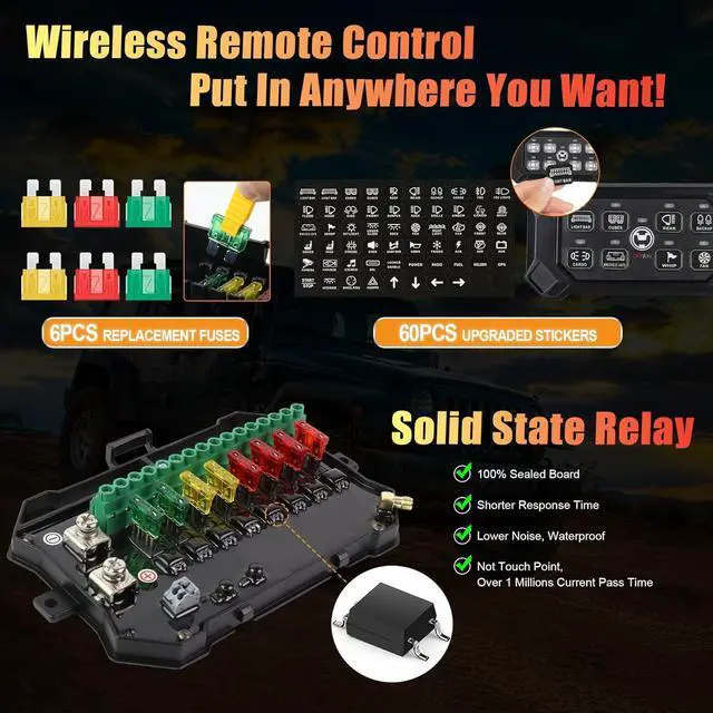 Alt view image 6 of 7 - Wireless 8 Gang Switch Panel, Remote Control Switch Pod with Toggle Momentary Pulsed Waterproof Universal Circuit Control Relay System Box for Off Road Truck Jeep Boat SUV UTV ATV Camper