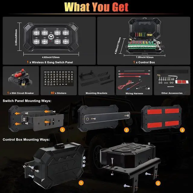 Alt view image 4 of 7 - Wireless 8 Gang Switch Panel, Remote Control Switch Pod with Toggle Momentary Pulsed Waterproof Universal Circuit Control Relay System Box for Off Road Truck Jeep Boat SUV UTV ATV Camper