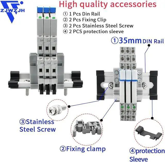 Alt view image 3 of 6 - Miniature Power Relay DC 12V/ 24V HF41F/12-ZS 5 Pin 1NO 1NC 6A SPDT with LED Indicator with Socket Base 41F-1Z-C2 with DIN Rail Slotted UL 3Pcs (24VDC)
