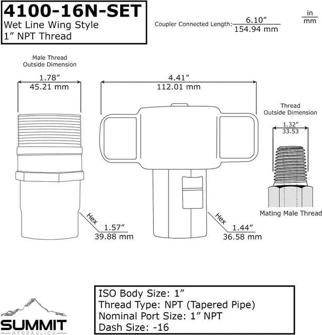 Alt view image 2 of 5 - 1" NPT Wet-Line Wing Nut Hydraulic Quick Disconnect Coupler/Coupling Set