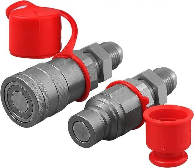 1/2" ISO 16028 Flat Face Hydraulic Quick Coupler - 5/8" JIC Thread, 5076 PSI, For Bobcat, Case, New Holland