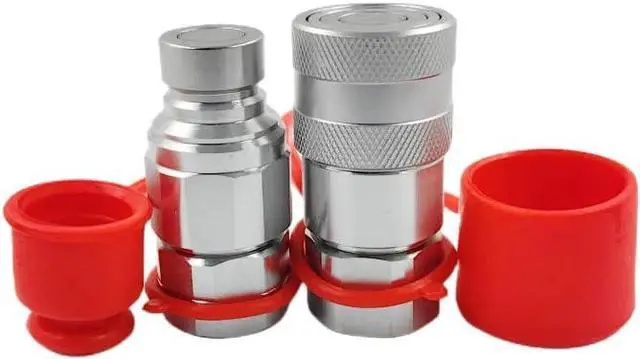 Main image of High Flow Skid Steer Hydraulic Quick Connect Coupler Hydraulic Coupling Quick Disconnect Couplers Set 5/8" Body ISO16 x 3/4" NPT ISO16028 w/Dust Caps