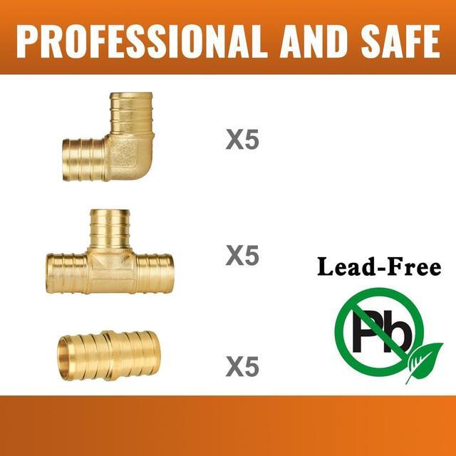 Alt view image 2 of 7 - 25-Pack 1 Inch PEX Fittings, Elbow(10pcs) Tee(5pcs) Coupling(10pcs), No Lead Brass Fittings, Pex Fittings 1 Inch Assortment For Pex B Pipe, UPC, NSF Certified