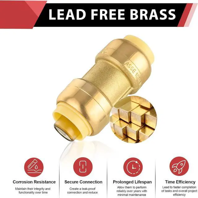 Alt view image 3 of 7 - 3/4-Inch Straight Coupling Push-Fit Brass Fittings to Connect Pex, Copper, CPVC Tube with a Disconnect Clip