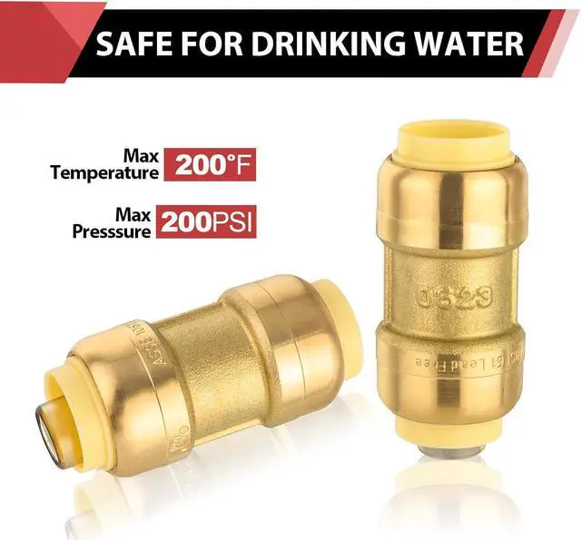 Alt view image 4 of 7 - 3/4-Inch Straight Coupling Push-Fit Brass Fittings to Connect Pex, Copper, CPVC Tube with a Disconnect Clip