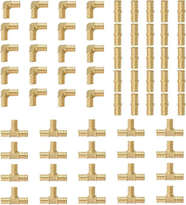 Main image of (Pack of 45) EFIELD 3/4" Barb Pex Brass Crimp Fittings 15 Pieces each: Tee, Elbow and Coupling For Pex Tubing Connection, ASTM F1807