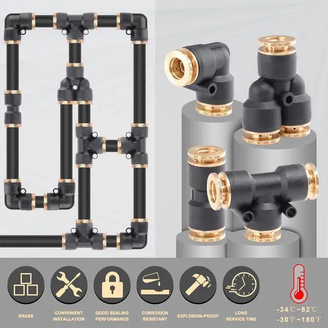 Alt view image 5 of 7 - 43 PCS Brass DOT Air Brake Line Fittings 1/4" 3/8" 1/2" Push to Connect Fittings Quick Connect & NPT Thread Tube Air Hose Fittings Repair Kit for Truck or Industrial Air System