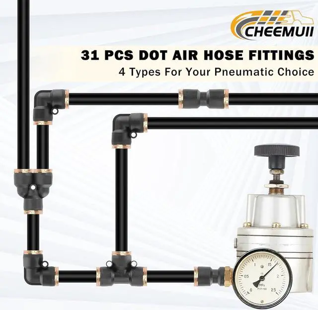 Alt view image 7 of 7 - 43 PCS Brass DOT Air Brake Line Fittings 1/4" 3/8" 1/2" Push to Connect Fittings Quick Connect & NPT Thread Tube Air Hose Fittings Repair Kit for Truck or Industrial Air System