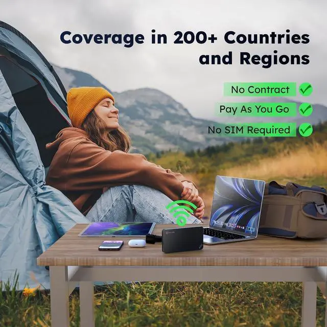 Alt view image 2 of 7 - U3 4G LTE Mobile Hotspot Device, Portable WiFi Hotspot for Travel in 200+ Countries, No SIM Card Needed, 10 Connected Devices and Global 1GB Data 30 Days, Pocket WiFi Device (U3 Black)