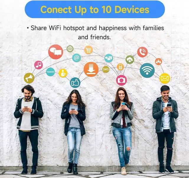 Alt view image 7 of 7 - FREEBOT 4G LTE Mobile Hotspot with Touch Screen, Ultra-Slim Portable WiFi Router with US 50GB Data 60 Days, Connects Up to 10 Devices, Pocket Hotspot for Travel