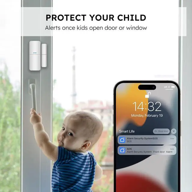 Alt view image 4 of 7 - WiFi Door Alarm System, Wireless DIY Smart Home Security System, with Phone APP Alert, 8 Pieces-Kit (Alarm Siren, Door Window Sensor, Remote), Work with Alexa, for House, Apartment by tolviviov