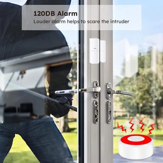 Alt view image 3 of 7 - WiFi Door Alarm System, Wireless DIY Smart Home Security System, with Phone APP Alert, 8 Pieces-Kit (Alarm Siren, Door Window Sensor, Remote), Work with Alexa, for House, Apartment by tolviviov