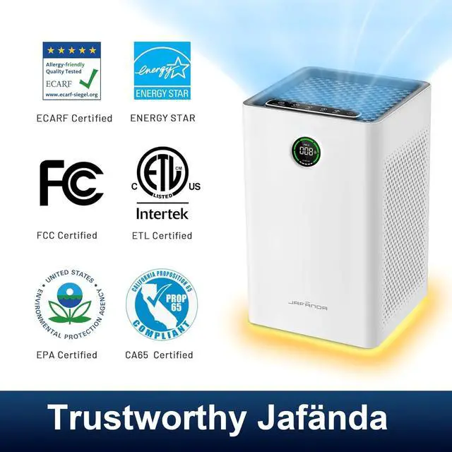 Alt view image 2 of 7 - Jafända Air Purifiers for Home Large Room Up To 1190ft², True HEPA 13 Filter, Activated Carbon Remove 99.97% Dust Smoke Odor Pollen Pets Hair Dander Allergies, Quiet Sleep Mode 23dB, Night Light