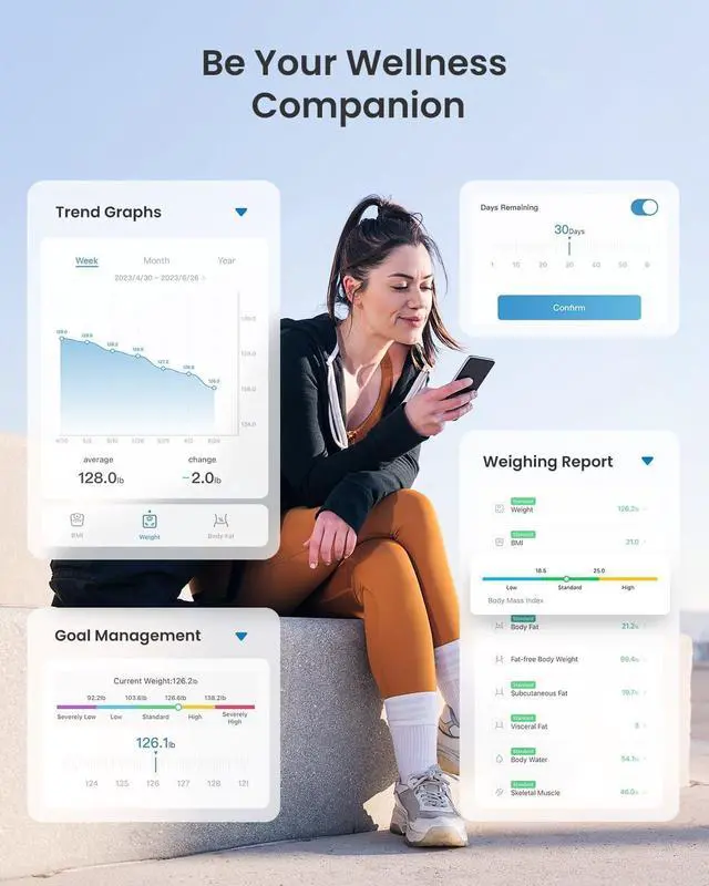 Alt view image 5 of 7 - Smart Scale with RBG Lighting Platform, FSA HSA Store Eligible, Bluetooth Scale for Body Weight, Body Fat, BMI, Muscle Mass, Rechargeable, Elis Chroma