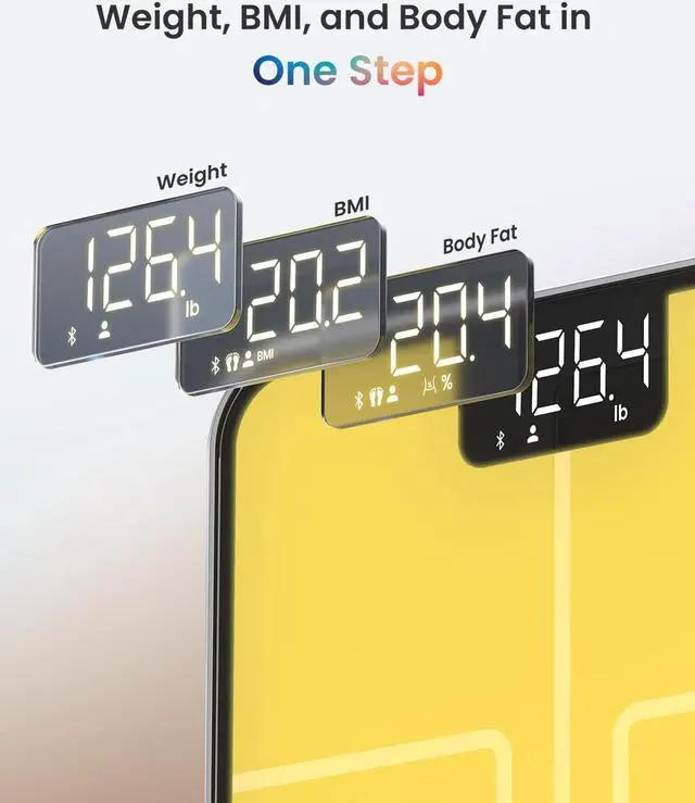 Alt view image 6 of 7 - Smart Scale with RBG Lighting Platform, FSA HSA Store Eligible, Bluetooth Scale for Body Weight, Body Fat, BMI, Muscle Mass, Rechargeable, Elis Chroma