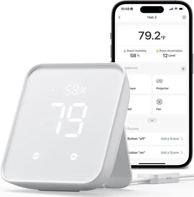 Main image of Hub 2 (2nd Gen), work as a WiFi Thermometer Hygrometer, IR Remote Control, Smart Remote and Light Sensor, Link SwitchBot to Wi-Fi (Support 2.4GHz), Compatible with Alexa&Google Assistant