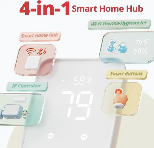 Alt view image 2 of 7 - Hub 2 (2nd Gen), work as a WiFi Thermometer Hygrometer, IR Remote Control, Smart Remote and Light Sensor, Link SwitchBot to Wi-Fi (Support 2.4GHz), Compatible with Alexa&Google Assistant