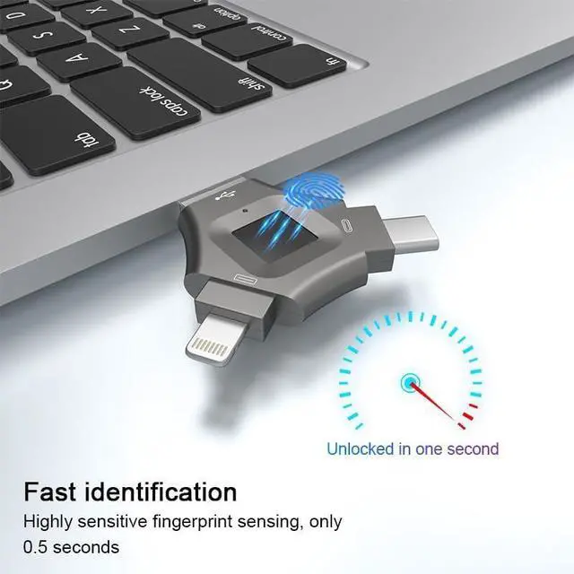 Alt view image 2 of 7 - Fingerprint 256GB USB 3.0 Flash Drive for iPhone - High-Speed Secure Thumb Drive with Fingerprint Encryption, Portable Metal Case