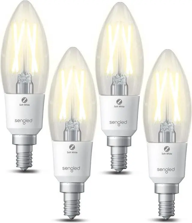 Main image of Zigbee Smart Light Bulbs, Smart Hub Required, Work with SmartThings and Echo with Built-in Hub, Voice Control with Alexa and Google Home, Soft White B11 Candelabra Light Bulbs 40W Eqv. 4 Pack