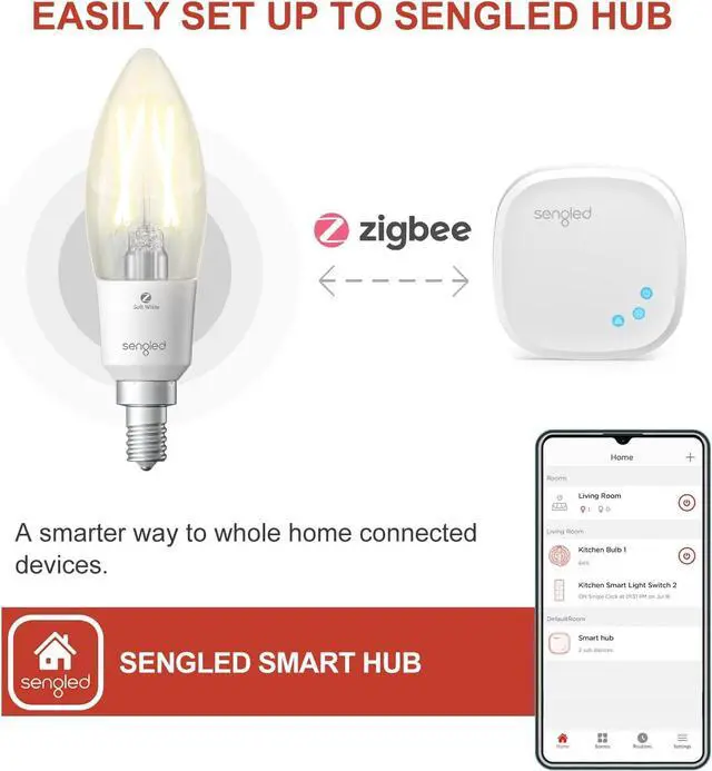 Alt view image 4 of 7 - Zigbee Smart Light Bulbs, Smart Hub Required, Work with SmartThings and Echo with Built-in Hub, Voice Control with Alexa and Google Home, Soft White B11 Candelabra Light Bulbs 40W Eqv. 4 Pack