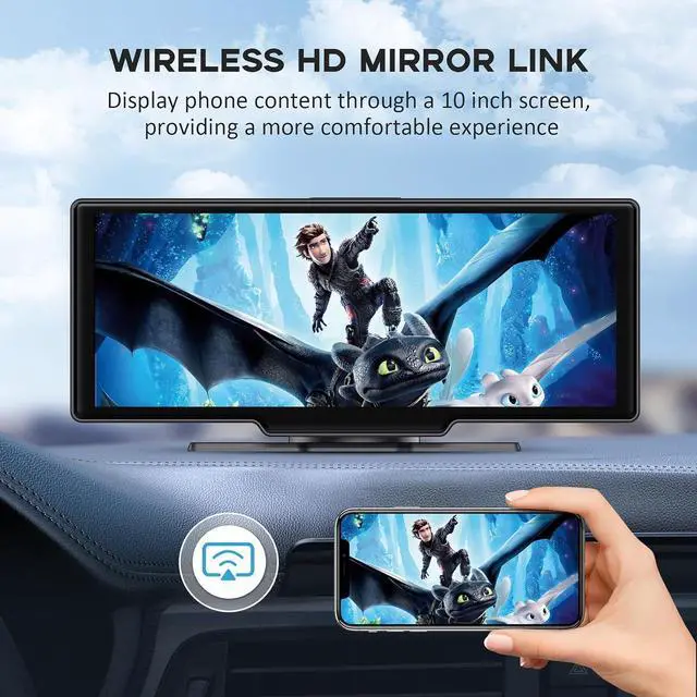 Alt view image 7 of 7 - Portable Carplay Screen for Car, 10.26" HD Car Tablet, Wireless Audio Receivers, IPS Carplay & Android Auto Touch Screen with 4K Dash Cam, GPS Navigation, Siri, AUX/FM, Mirror Link, Backup Camera