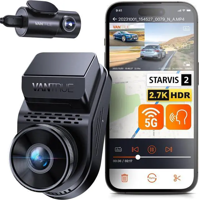 Main image of S1 Pro 2.7K Front and Rear 5G WiFi Dual Dash Cam, STARVIS 2 HDR Night Vision, LTE Support, 1440P 60FPS Hidden Dash Camera for Cars, GPS, Voice Control, 24/7 Parking Mode, Support 512GB Max