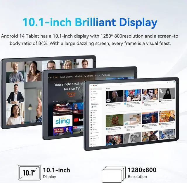 Alt view image 5 of 7 - Android Tablet, 10.1 inch Tablets with 1280 * 800 IPS HD Touchscreen, Octa-Core Processor, 10GB RAM 128GB ROM, 1TB TF Card Expandable, 5G/2.4G WiFi, BT 5.0,Dual Camera, 2024 US Version