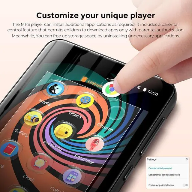Alt view image 4 of 7 - 160GB MP3 Player with Bluetooth and WiFi, innioasis Music Player with Spotify,Pandora, Music,4" Touch Screen Android MP4 MP3 Player for Kids with Libby,Audible,Spotify Kids(Black)