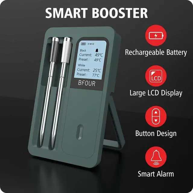Alt view image 2 of 7 - Wireless Meat Thermometer with 2 Meat Probes, 328FT Bluetooth Meat Thermometer Wireless with LCD Screen, Digital Meat Thermometer for Grilling and Smoker BBQ Oven Grill Meat Thermometer