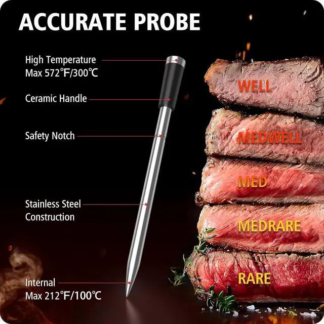 Alt view image 3 of 7 - Wireless Meat Thermometer with 2 Meat Probes, 328FT Bluetooth Meat Thermometer Wireless with LCD Screen, Digital Meat Thermometer for Grilling and Smoker BBQ Oven Grill Meat Thermometer