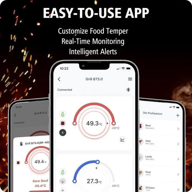 Alt view image 5 of 7 - Wireless Meat Thermometer with 2 Meat Probes, 328FT Bluetooth Meat Thermometer Wireless with LCD Screen, Digital Meat Thermometer for Grilling and Smoker BBQ Oven Grill Meat Thermometer