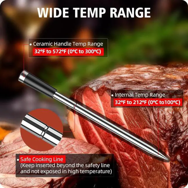 Alt view image 7 of 7 - Wireless Meat Thermometer with 2 Meat Probes, 328FT Bluetooth Meat Thermometer Wireless with LCD Screen, Digital Meat Thermometer for Grilling and Smoker BBQ Oven Grill Meat Thermometer