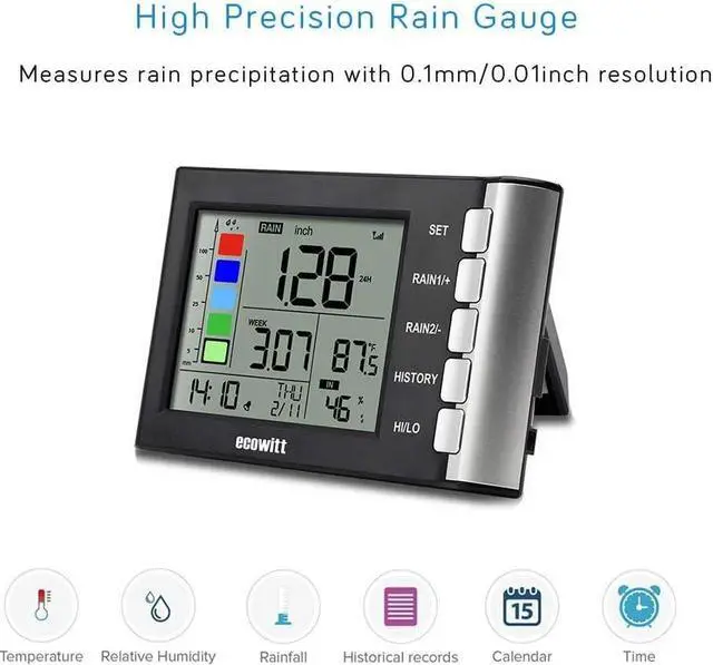 Alt view image 2 of 7 - WH5360B Wireless Rain Gauge High Precision Digital 3-in-1 Weather Station with Indoor Thermometer and Hygrometer