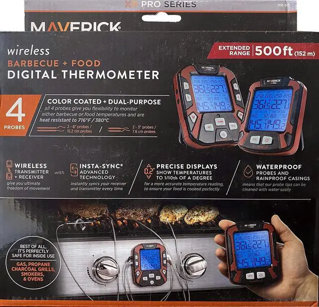 Alt view image 3 of 7 - XR-50 Extended (500FT Range, 4 Probe) Digital Remote Wireless BBQ, Meat & Smoker Thermometer, Black/Red and Z-Cloth Bundle