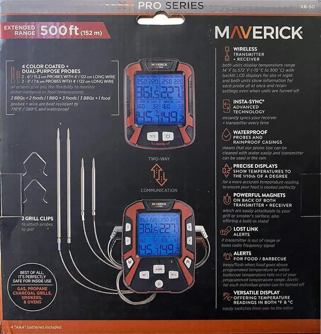 Alt view image 5 of 7 - XR-50 Extended (500FT Range, 4 Probe) Digital Remote Wireless BBQ, Meat & Smoker Thermometer, Black/Red and Z-Cloth Bundle