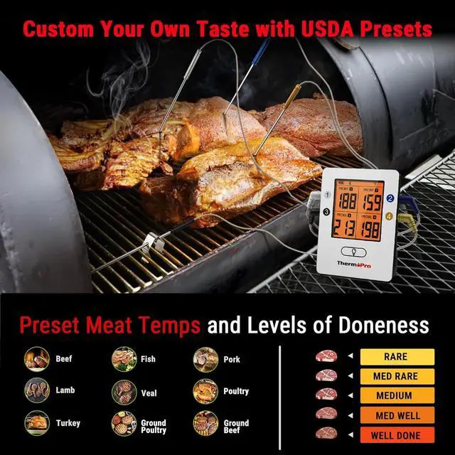 Alt view image 6 of 7 - TP25 650FT Wireless Meat Thermometer with 4 Probes, Bluetooth Meat Thermometer for Cooking, BBQ Oven Food Smoker Thermometer Rechargeable