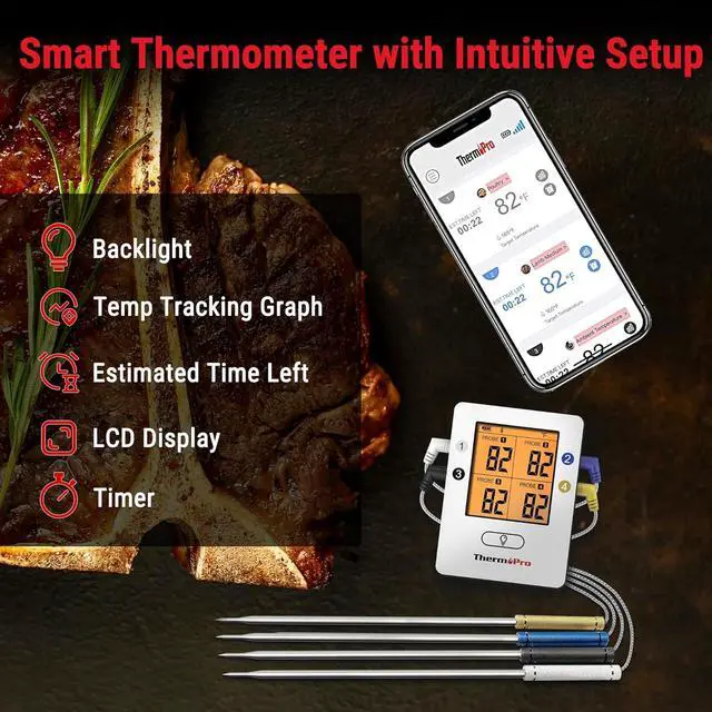 Alt view image 5 of 7 - TP25 650FT Wireless Meat Thermometer with 4 Probes, Bluetooth Meat Thermometer for Cooking, BBQ Oven Food Smoker Thermometer Rechargeable