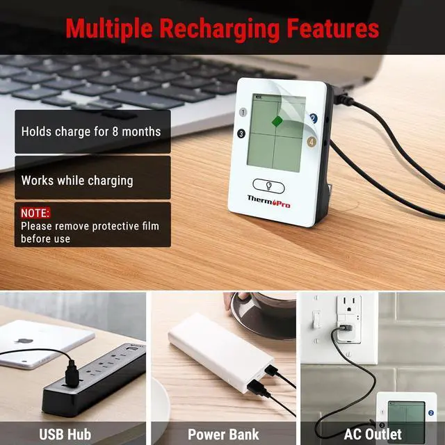 Alt view image 7 of 7 - TP25 650FT Wireless Meat Thermometer with 4 Probes, Bluetooth Meat Thermometer for Cooking, BBQ Oven Food Smoker Thermometer Rechargeable