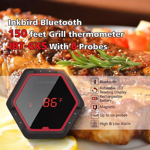Alt view image 5 of 6 - Bluetooth BBQ Thermometer Wireless IBT-6XS, 6 Probes Digital Smoker Grill Thermometer for Cooking,150ft Bluetooth Meat Thermometer, Magnet, Timer, Alarm for Kitchen, Food (Red)