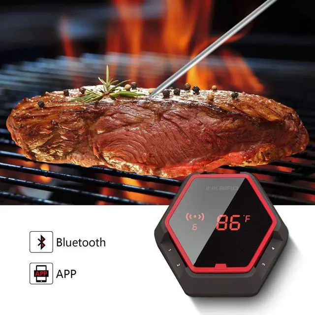 Alt view image 6 of 6 - Bluetooth BBQ Thermometer Wireless IBT-6XS, 6 Probes Digital Smoker Grill Thermometer for Cooking,150ft Bluetooth Meat Thermometer, Magnet, Timer, Alarm for Kitchen, Food (Red)